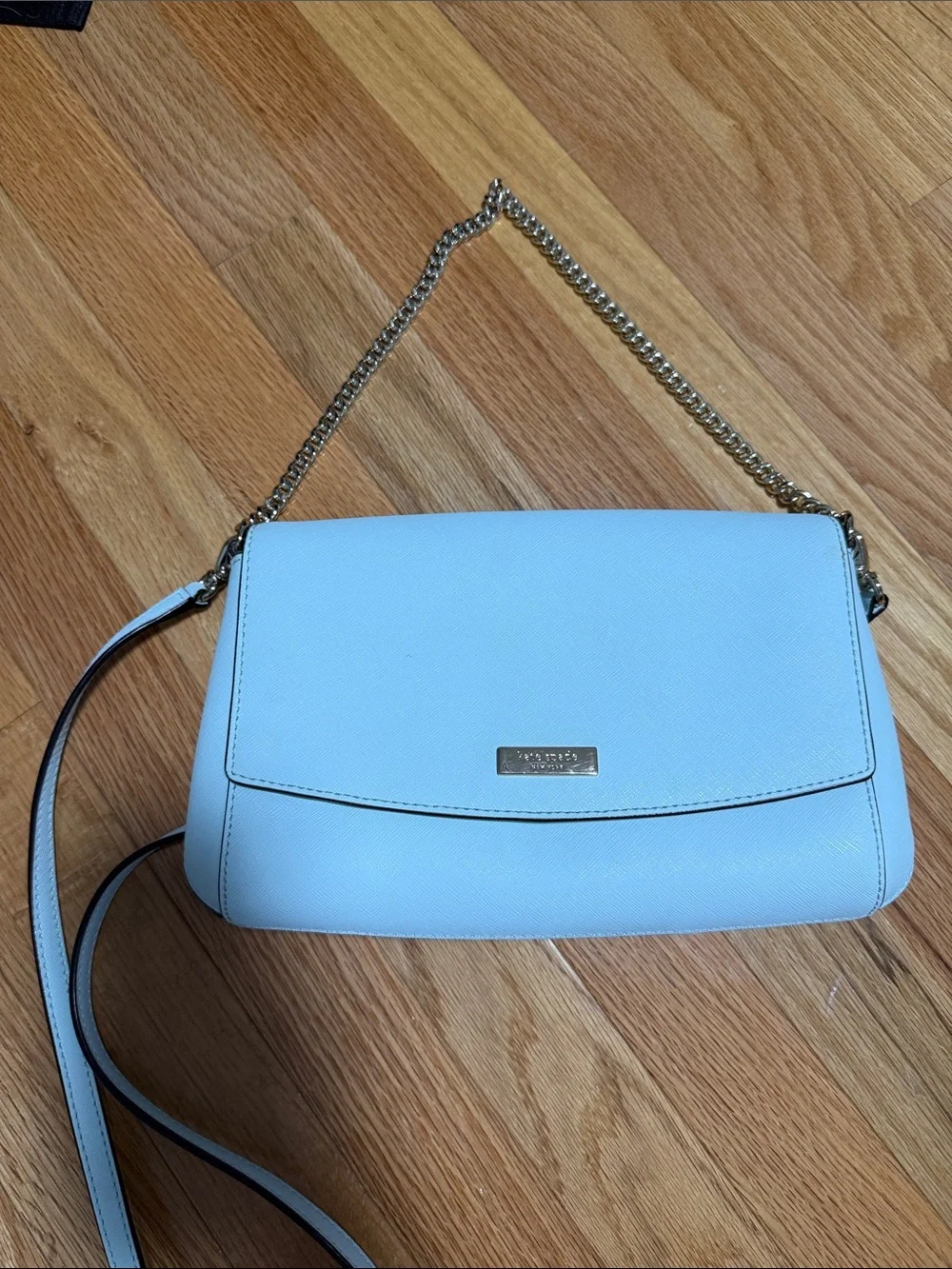 kate spade Pale Blue Crossbody with Gold Plaque